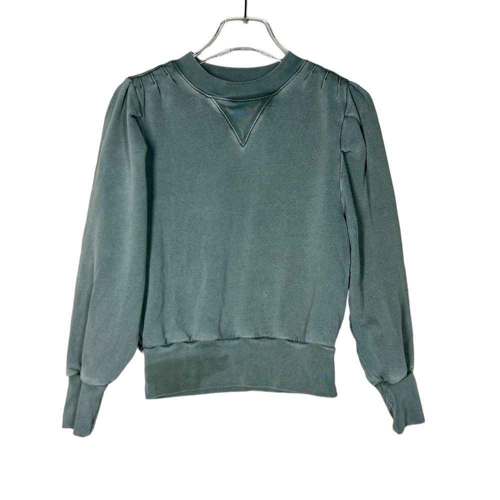 Frame Denim Green Puff-Sleeve Sweatshirt